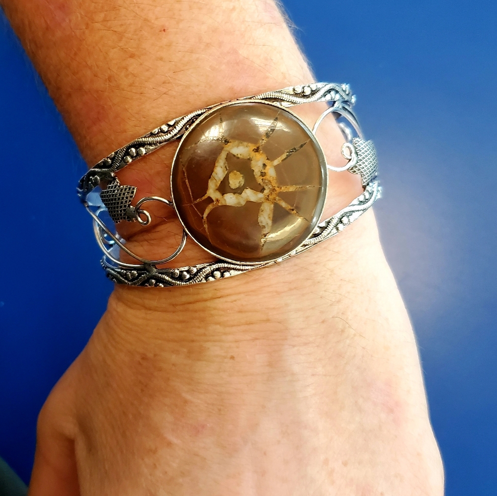 New Septarian (Dragon Stone) 925 Silver Cuff Bracelet.